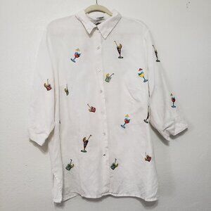 2 Friends Irish Linen Cocktail Embroidered Button Up